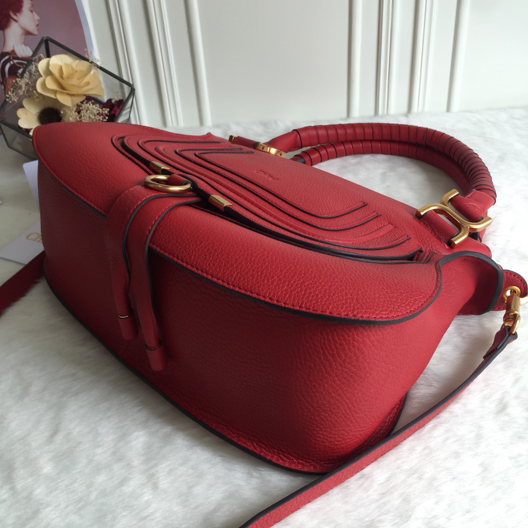 Chloe Large Marcie Bag In Red Grained Leather